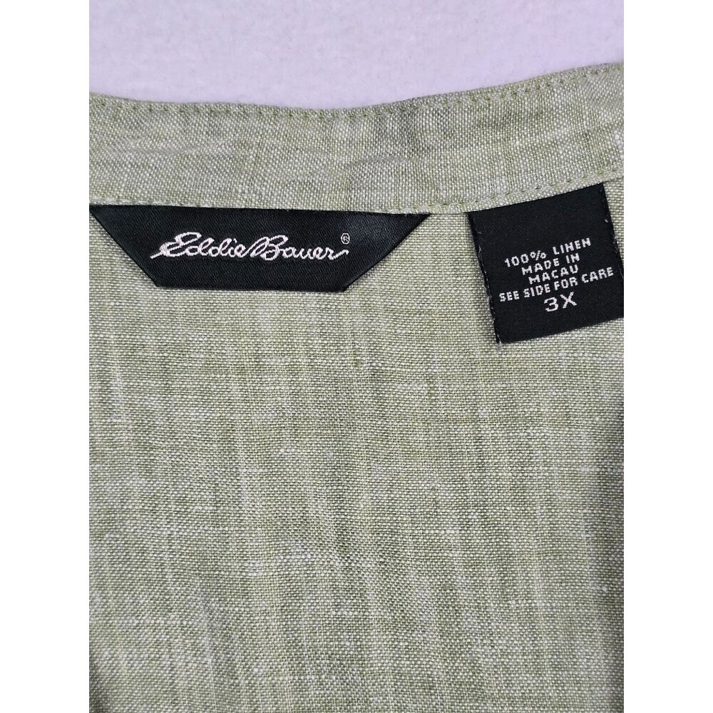 Eddie Bauer Womens Green Linen Button-Front Top Shirt 3X Relaxed Fit - Picture 2 of 3